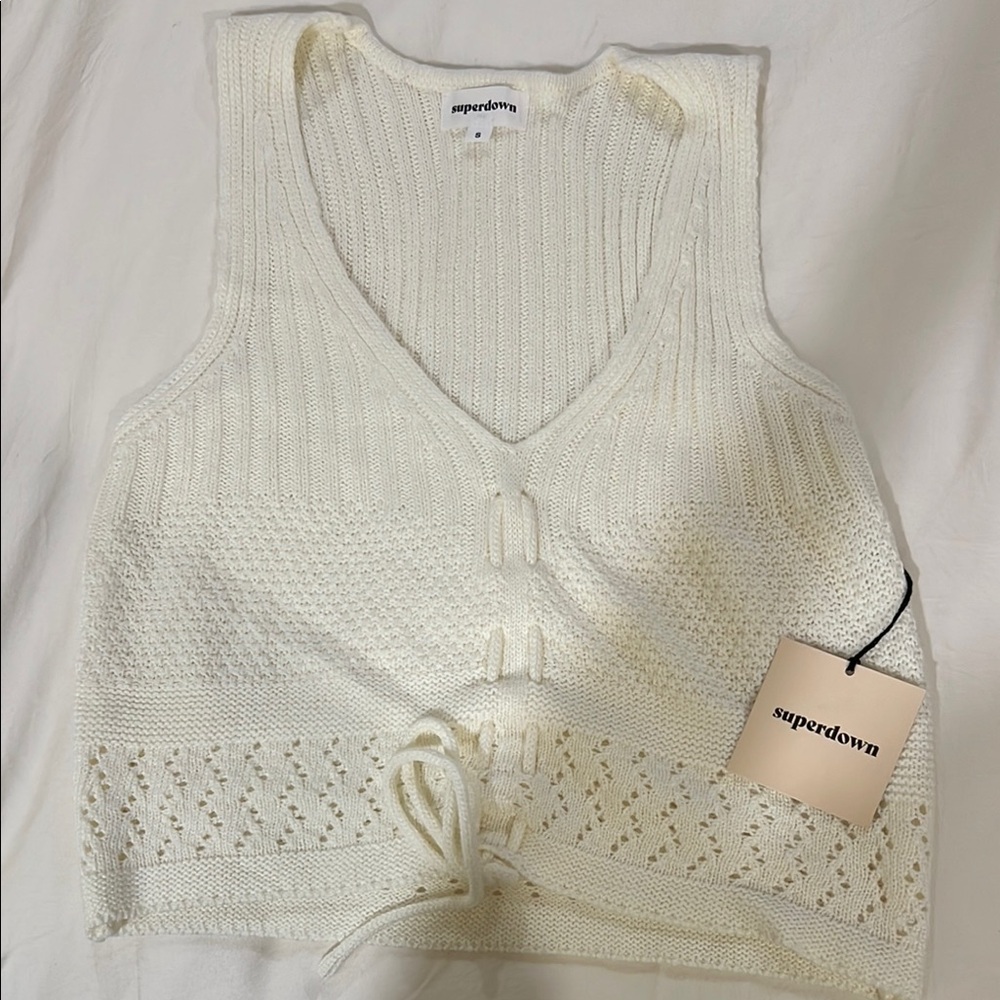Superdown Cream Knit Tie-Front Vest NWT